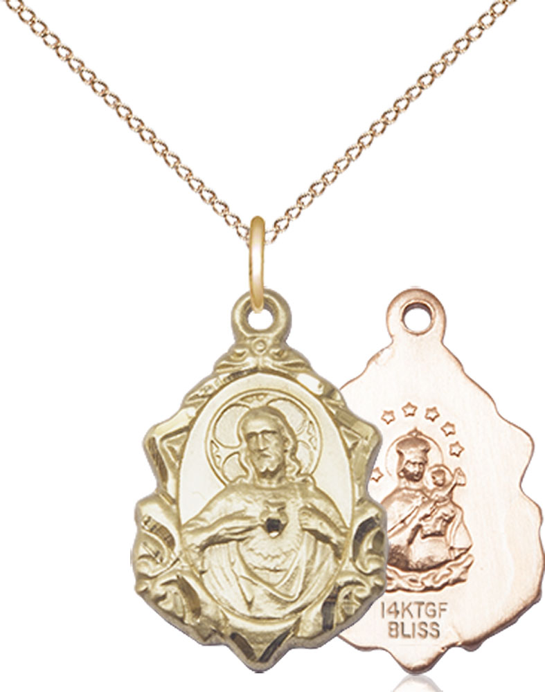14kt Gold Filled Scapular Pendant on a 18 inch Gold Filled Light Curb chain