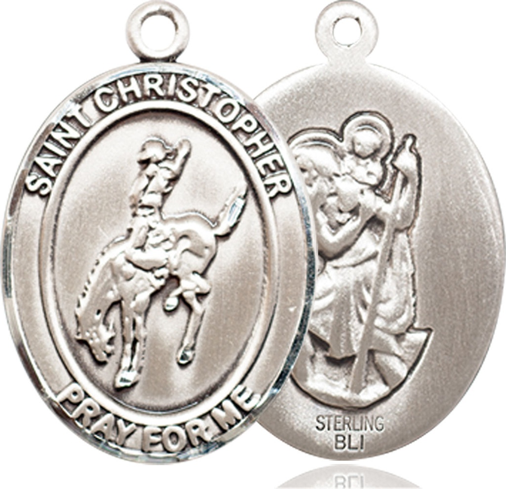 Sterling Silver Saint Christopher Rodeo Medal