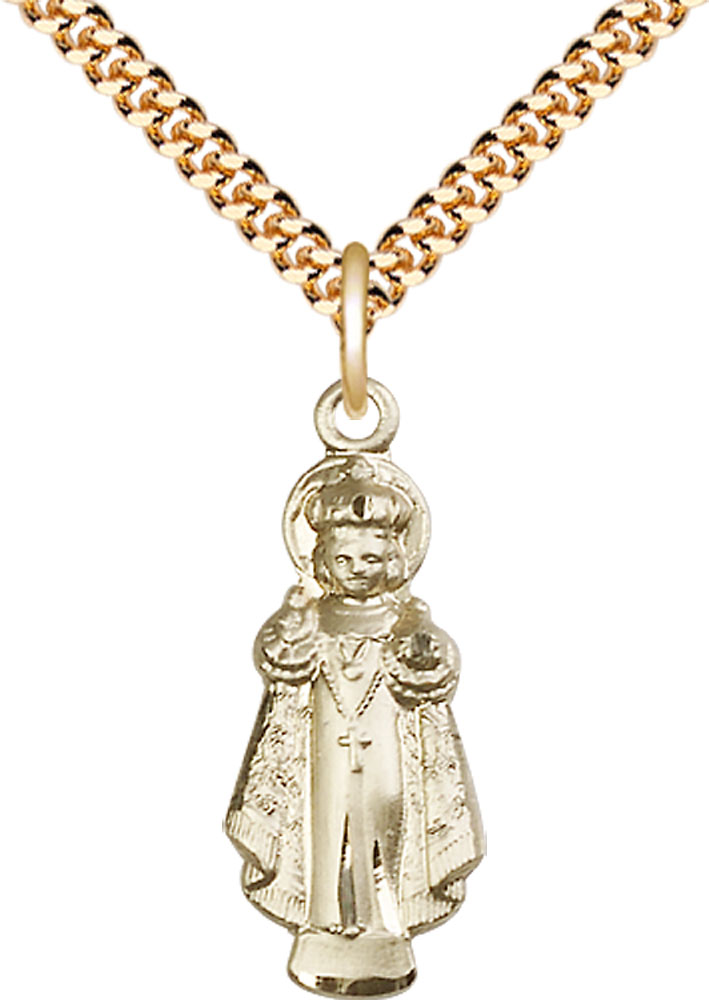 14kt Gold Filled Infant of Prague Pendant on a 24 inch Gold Plate Heavy Curb chain