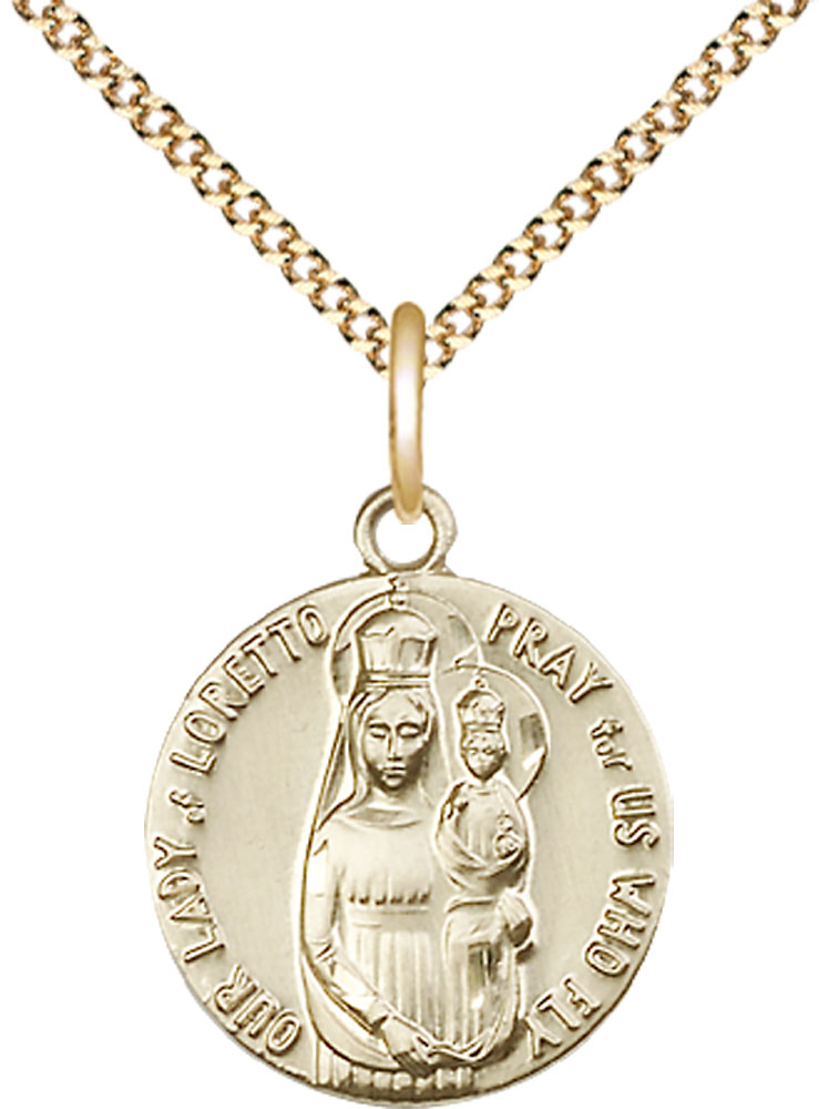14kt Gold Filled Our Lady of Loretto Pendant on a 18 inch Gold Plate Light Curb chain