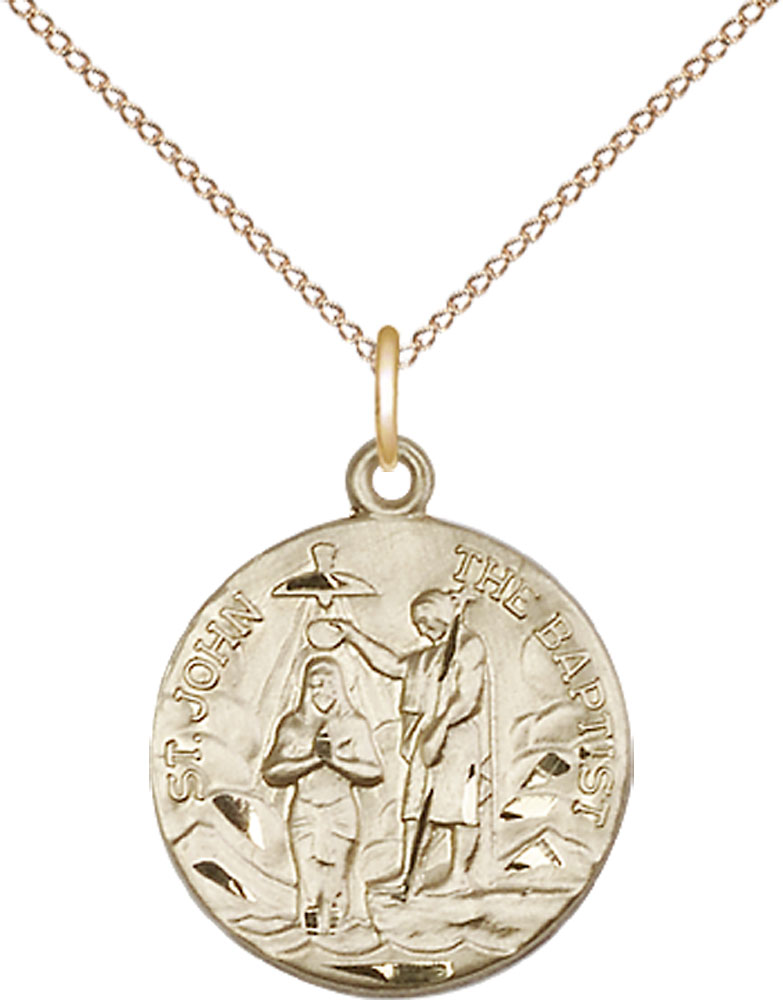 14kt Gold Filled Saint John the Baptist Pendant on a 18 inch Gold Filled Light Curb chain