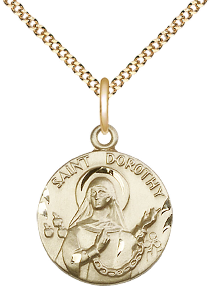 14kt Gold Filled Saint Dorothy Pendant on a 18 inch Gold Plate Light Curb chain