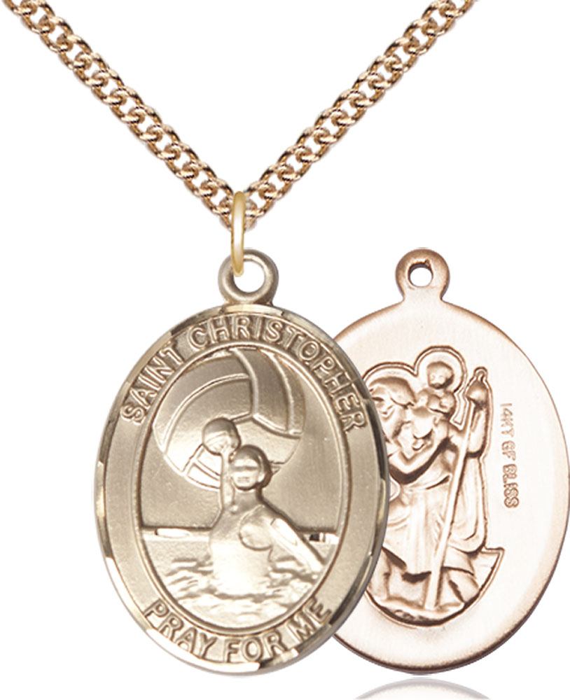 14kt Gold Filled Saint Christopher Water Polo-Women Pendant on a 24 inch Gold Filled Heavy Curb chain