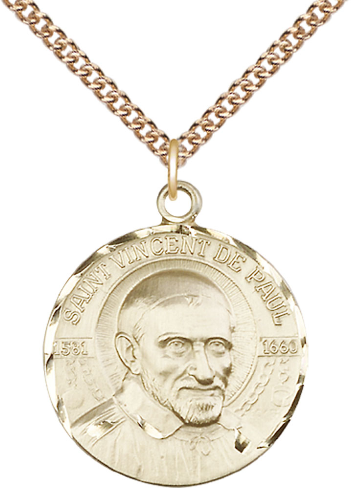 14kt Gold Filled Saint Vincent de Paul Pendant on a 24 inch Gold Filled Heavy Curb chain