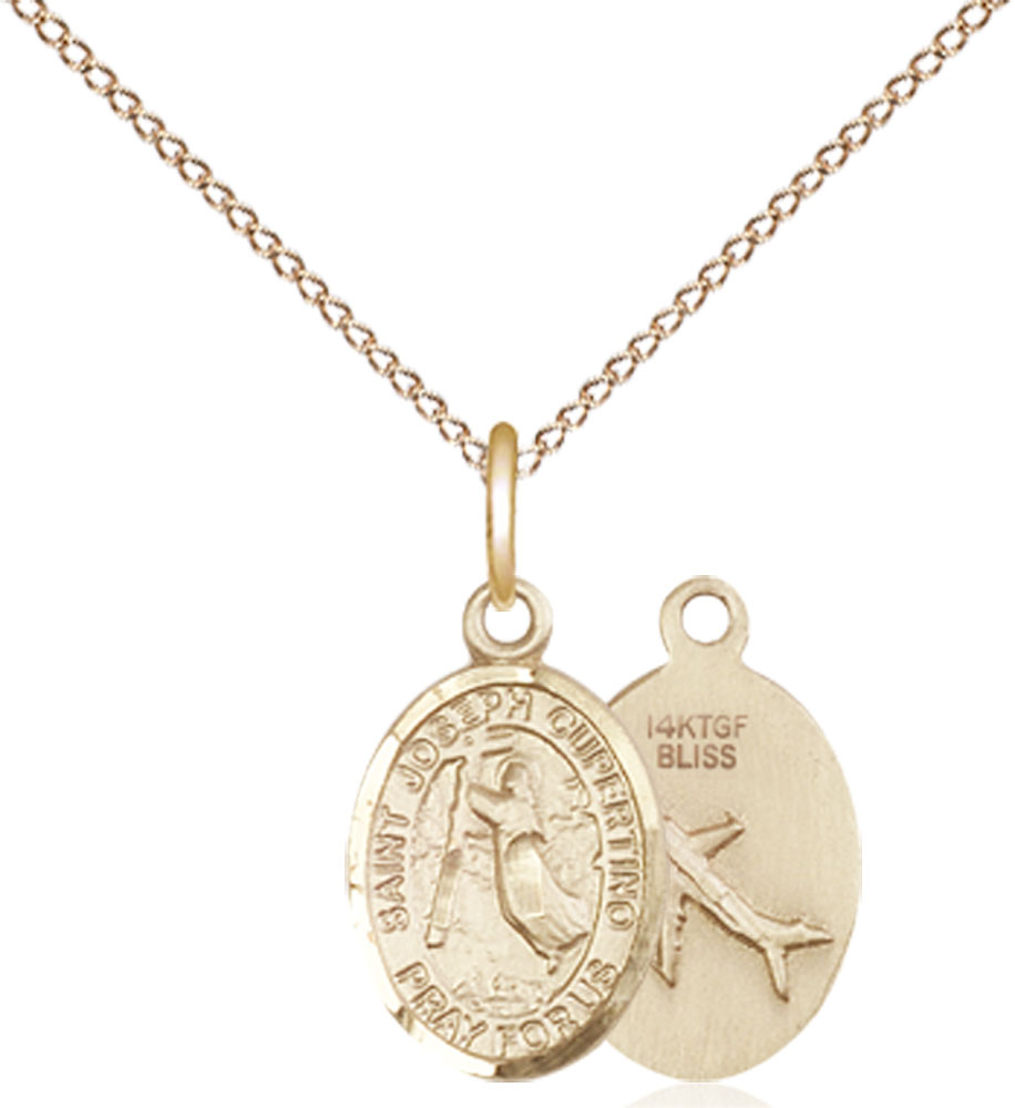 14kt Gold Filled Saint Joseph of Cupertino Pendant on a 18 inch Gold Filled Light Curb chain