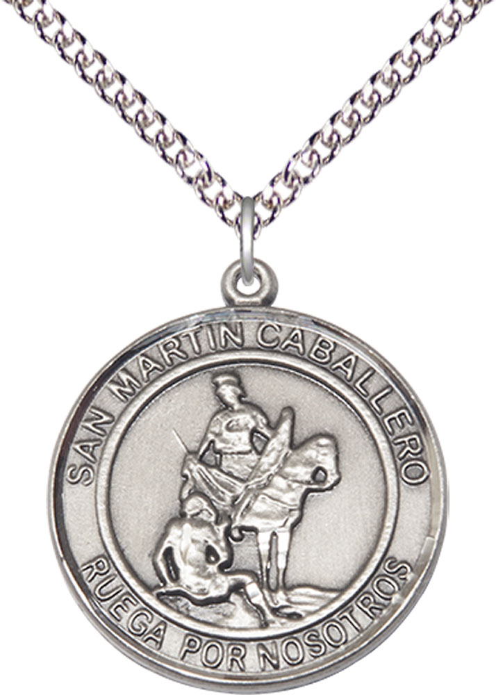 Sterling Silver San Martin Caballero Pendant on a 24 inch Sterling Silver Heavy Curb chain