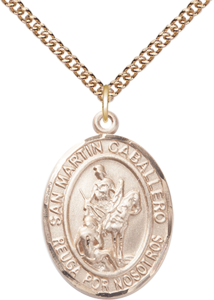 14kt Gold Filled San Martin Caballero Pendant on a 24 inch Gold Filled Heavy Curb chain