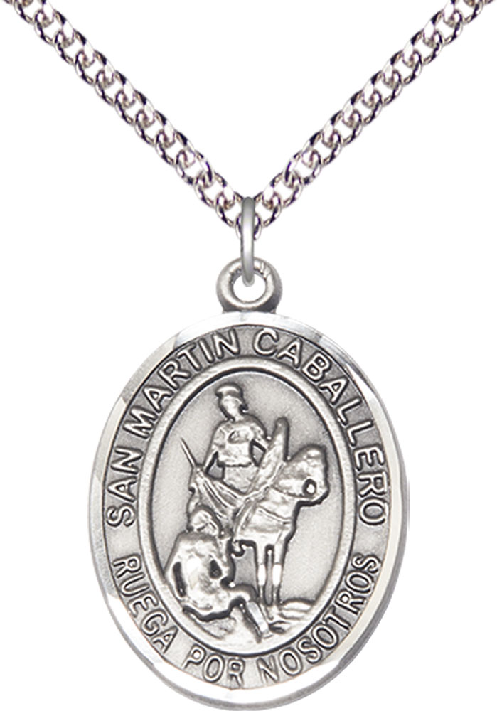 Sterling Silver San Martin Caballero Pendant on a 24 inch Sterling Silver Heavy Curb chain