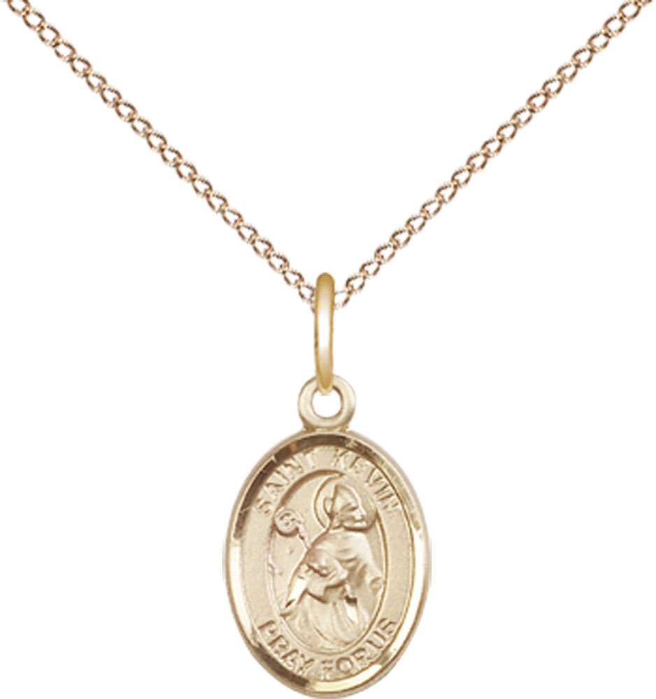 14kt Gold Filled Saint Kevin Pendant on a 18 inch Gold Filled Light Curb chain