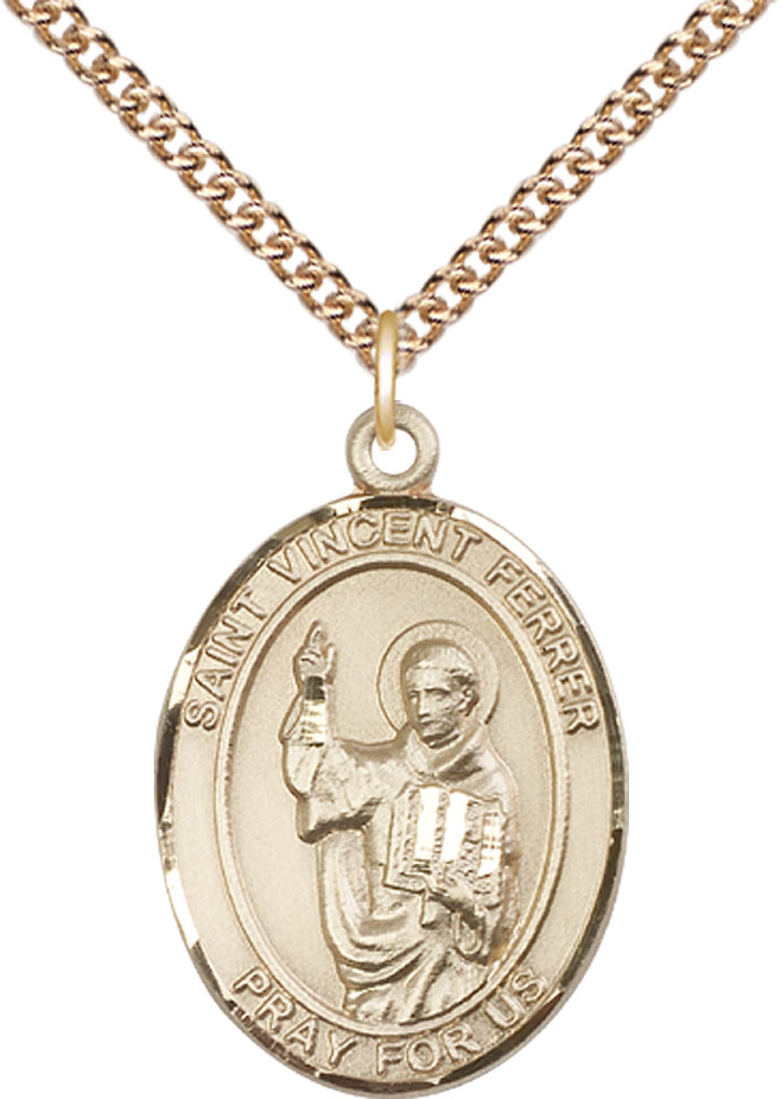 14kt Gold Filled Saint Vincent Ferrer Pendant on a 24 inch Gold Filled Heavy Curb chain