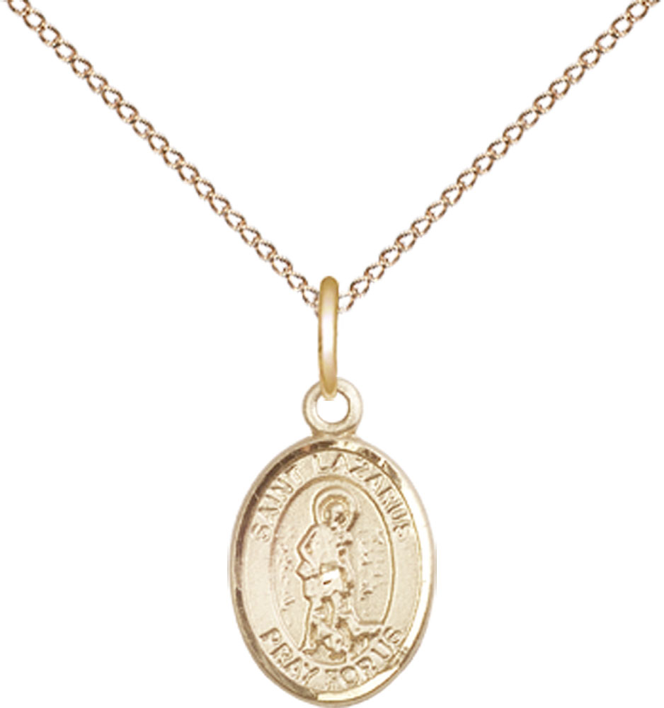 14kt Gold Filled Saint Lazarus Pendant on a 18 inch Gold Filled Light Curb chain
