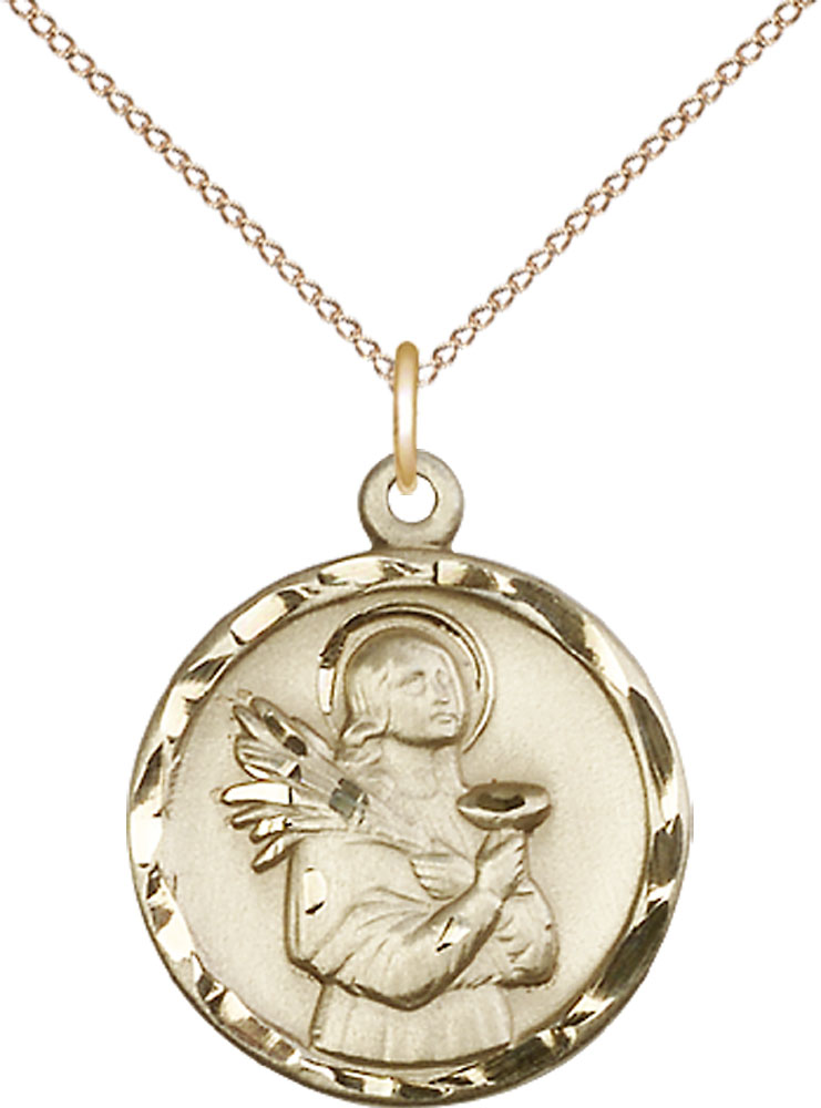 14kt Gold Filled Saint Lucy Pendant on a 18 inch Gold Filled Light Curb chain