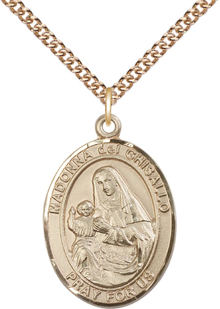 14kt Gold Filled Saint Madonna Del Ghisallo Pendant on a 24 inch Gold Filled Heavy Curb chain