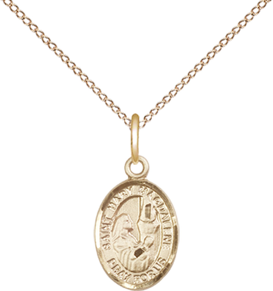 14kt Gold Filled Saint Mary Magdalene Pendant on a 18 inch Gold Filled Light Curb chain