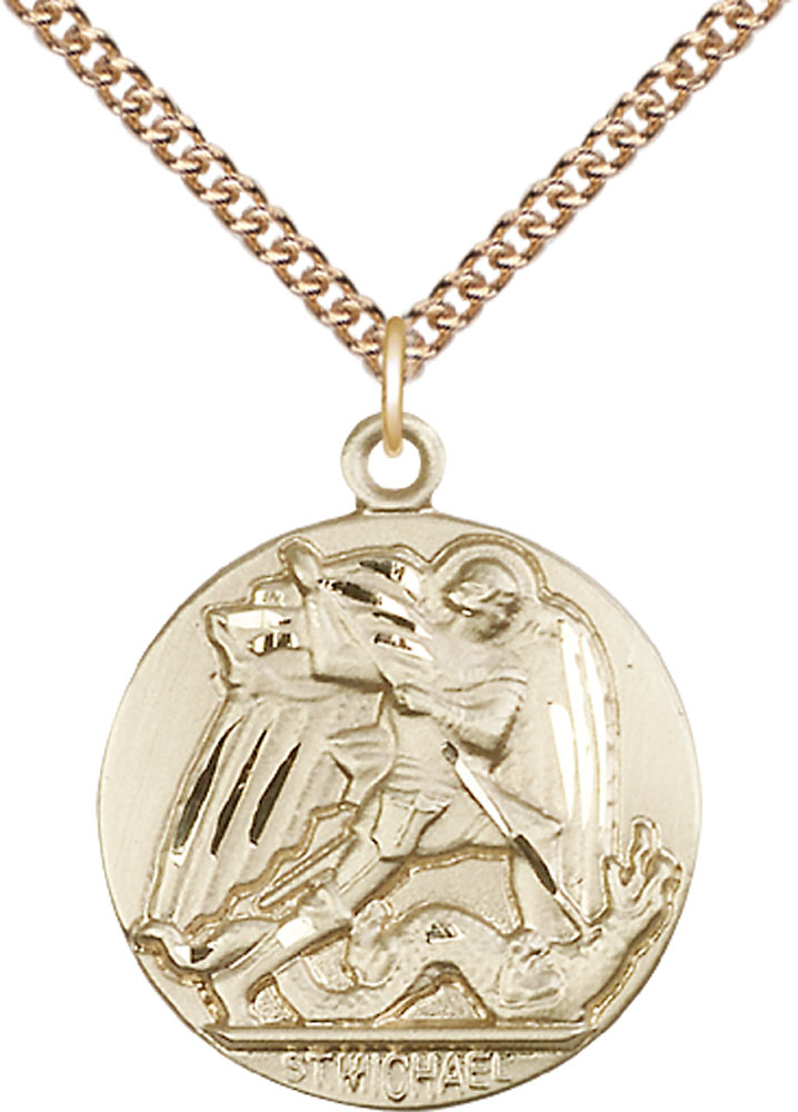 14kt Gold Filled Saint Michael the Archangel Pendant on a 24 inch Gold Filled Heavy Curb chain