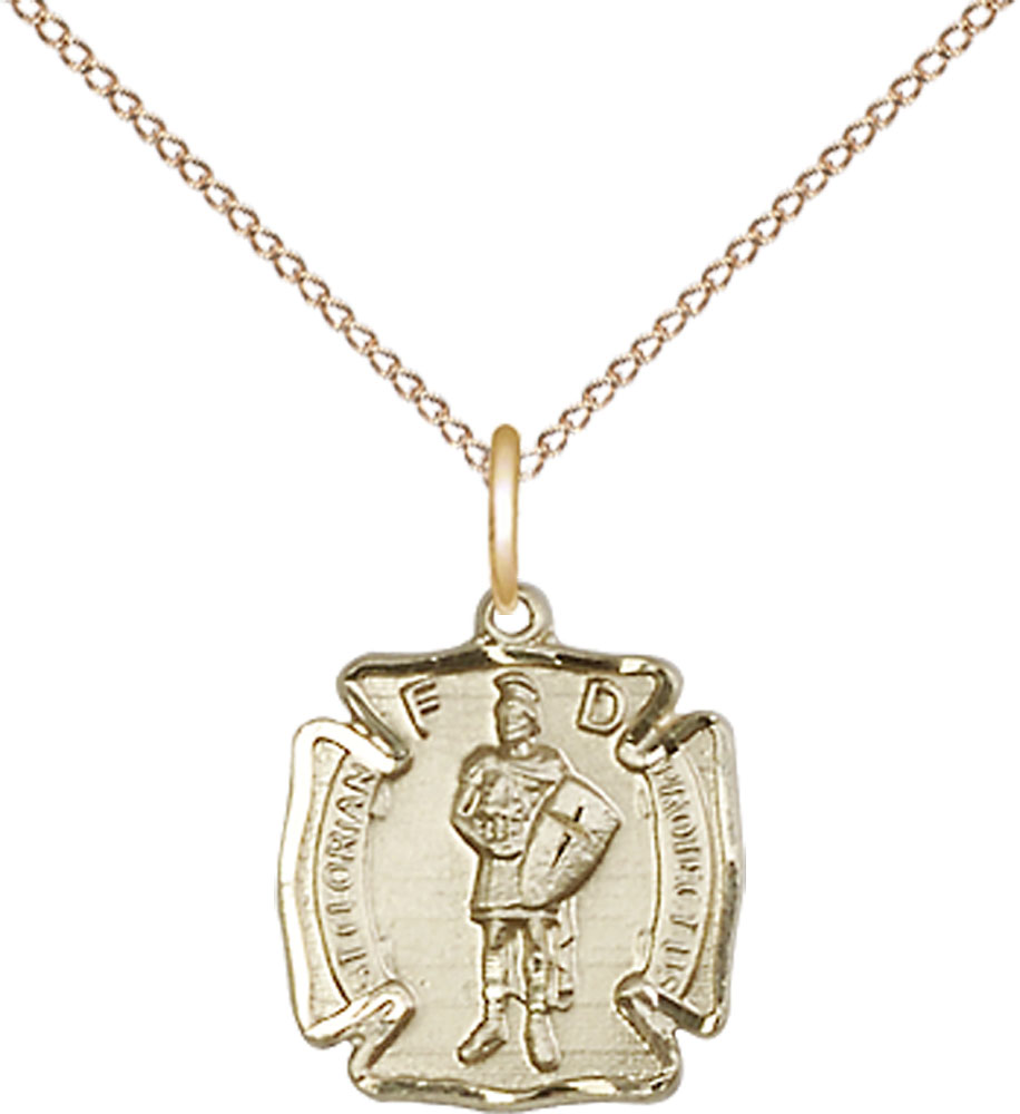 14kt Gold Filled Saint Florian Pendant on a 18 inch Gold Filled Light Curb chain