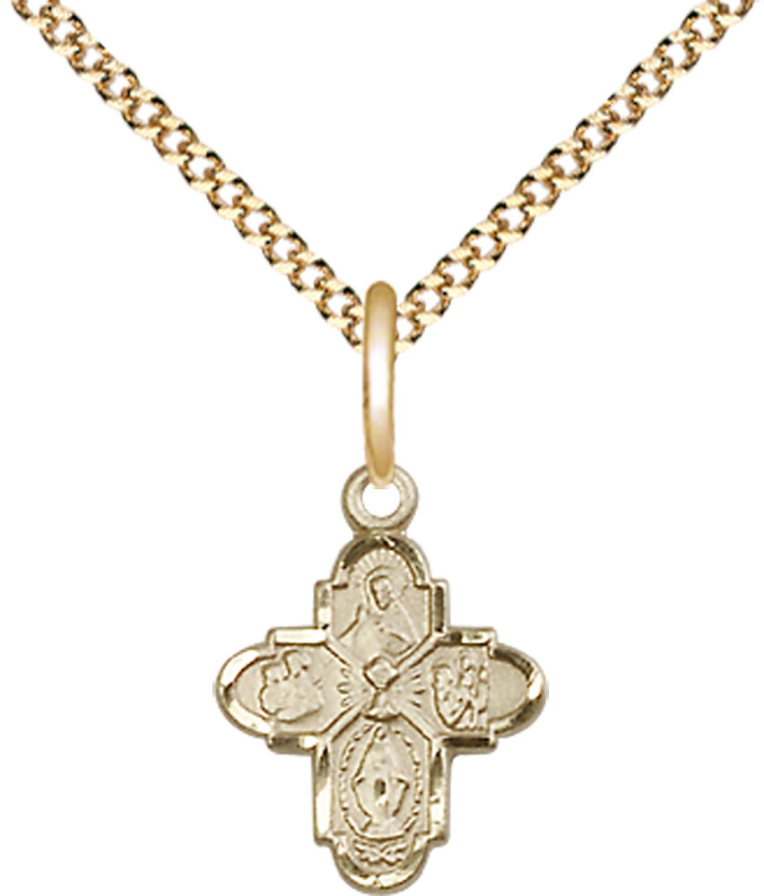 14kt Gold Filled 4-Way Chalice Pendant on a 18 inch Gold Plate Light Curb chain