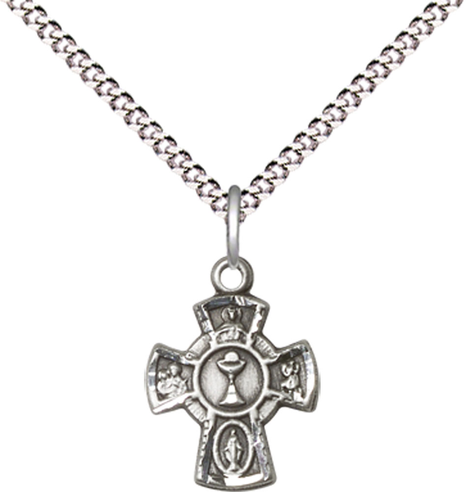 Sterling Silver 5-Way / Chalice Pendant on a 18 inch Light Rhodium Light Curb chain