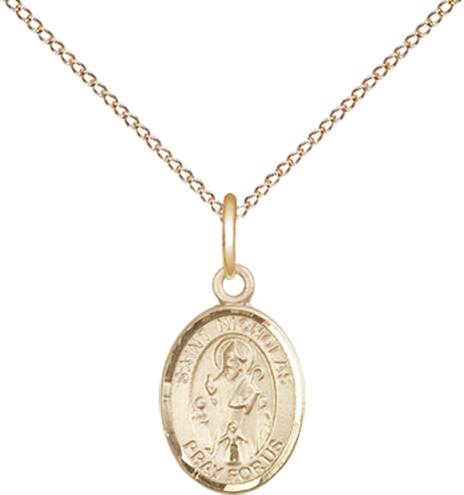 14kt Gold Filled Saint Nicholas Pendant on a 18 inch Gold Filled Light Curb chain