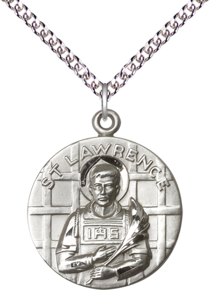 Sterling Silver Saint Lawrence Pendant on a 24 inch Sterling Silver Heavy Curb chain