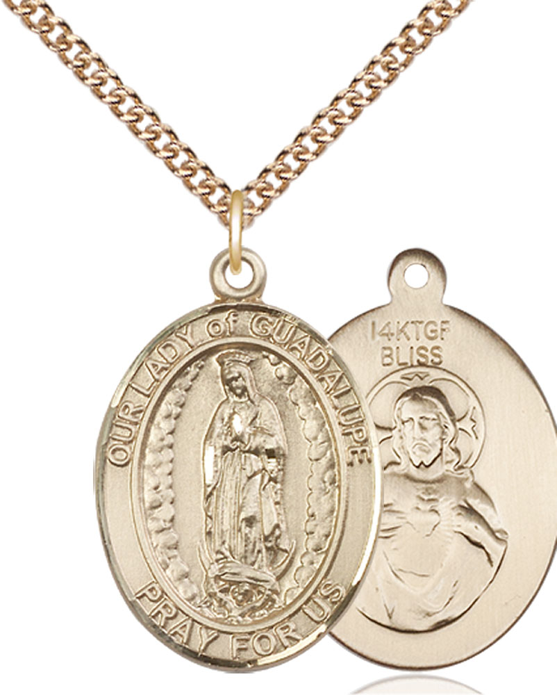 14kt Gold Filled Our Lady of Guadalupe Pendant on a 24 inch Gold Filled Heavy Curb chain