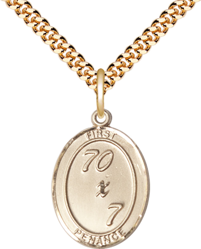 14kt Gold Filled First Penance Pendant on a 24 inch Gold Plate Heavy Curb chain
