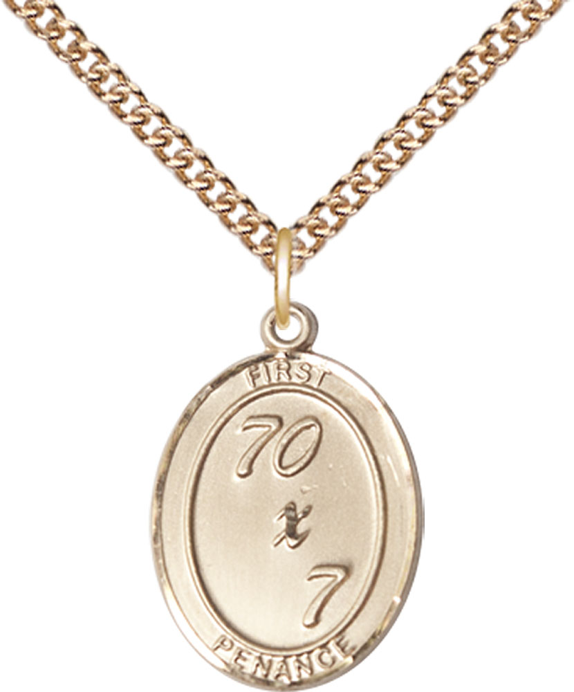 14kt Gold Filled First Penance Pendant on a 24 inch Gold Filled Heavy Curb chain