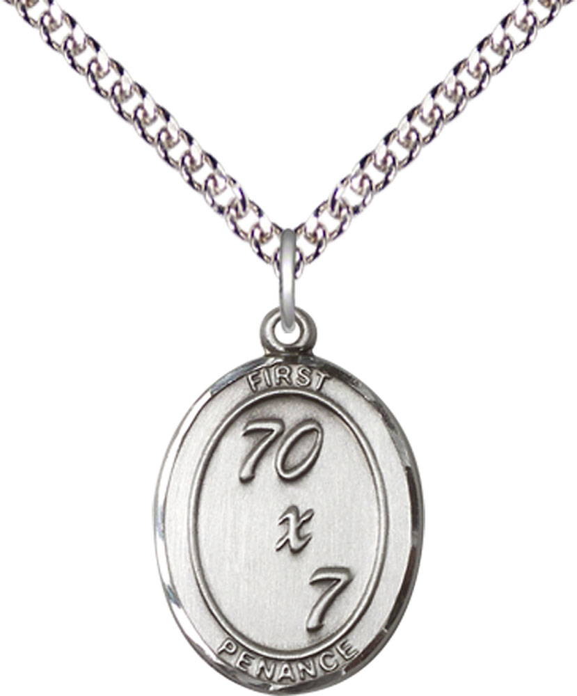 Sterling Silver First Penance Pendant on a 24 inch Sterling Silver Heavy Curb chain