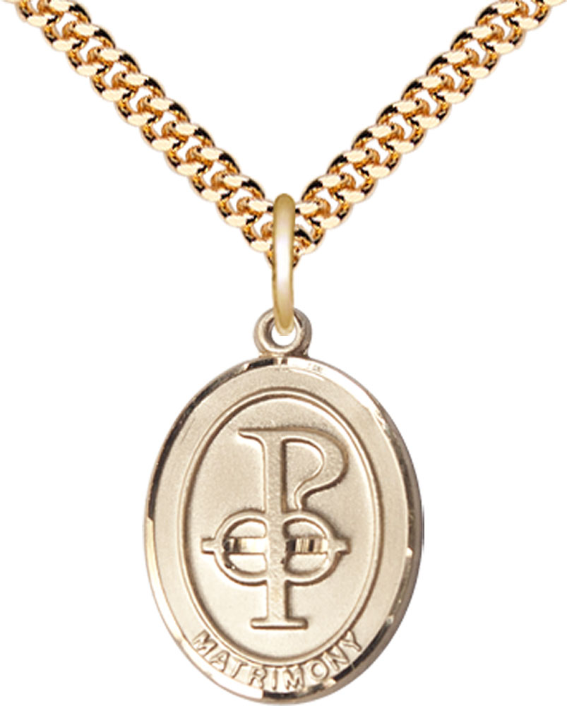 14kt Gold Filled Matrimony Pendant on a 24 inch Gold Plate Heavy Curb chain