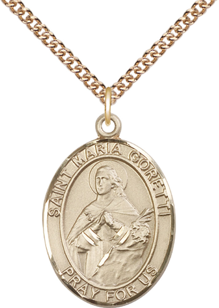 14kt Gold Filled Saint Maria Goretti Pendant on a 24 inch Gold Filled Heavy Curb chain