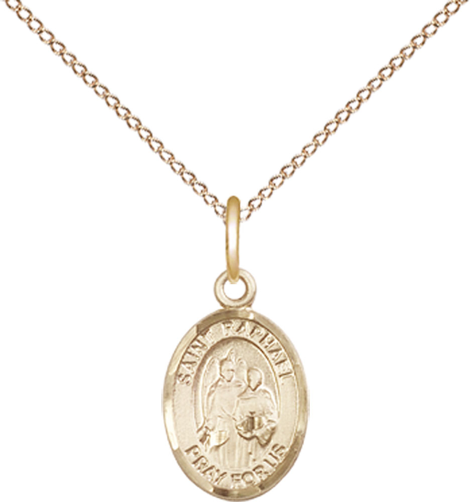14kt Gold Filled Saint Raphael the Archangel Pendant on a 18 inch Gold Filled Light Curb chain