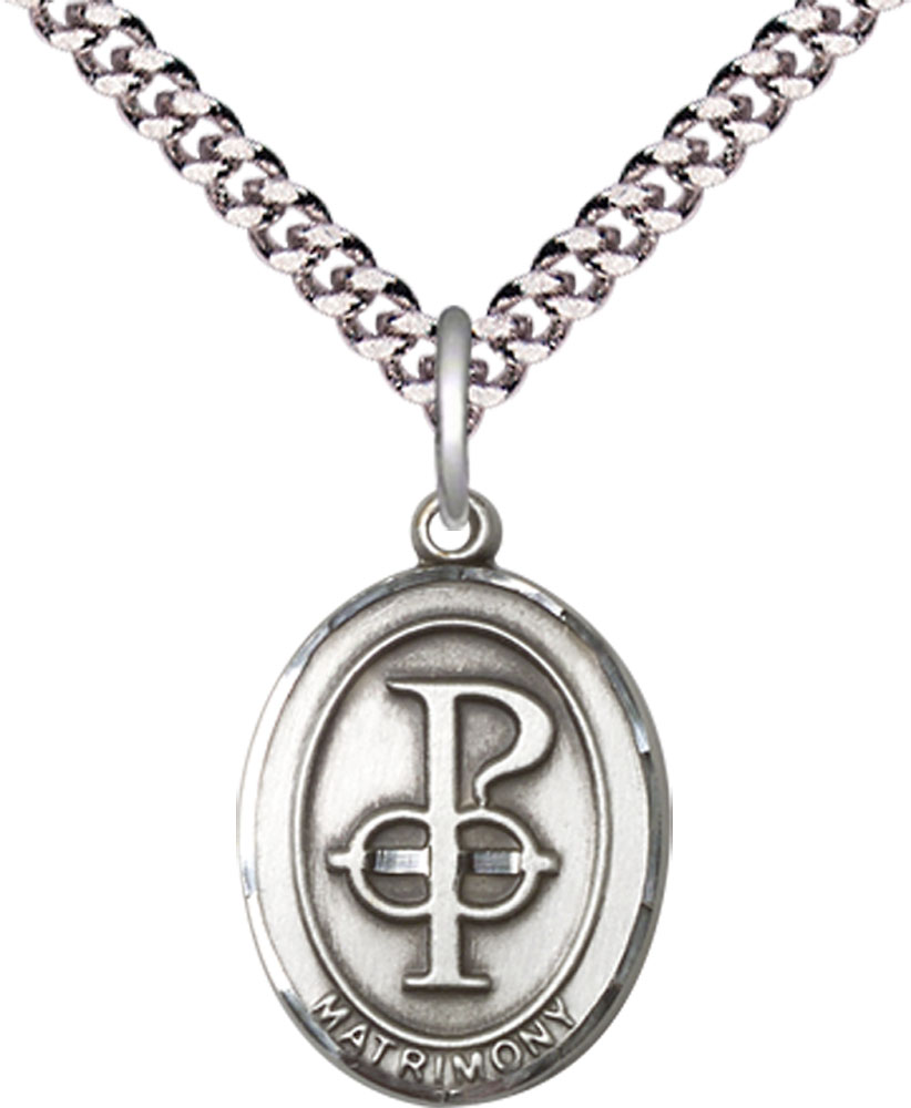 Sterling Silver Matrimony Pendant on a 24 inch Light Rhodium Heavy Curb chain