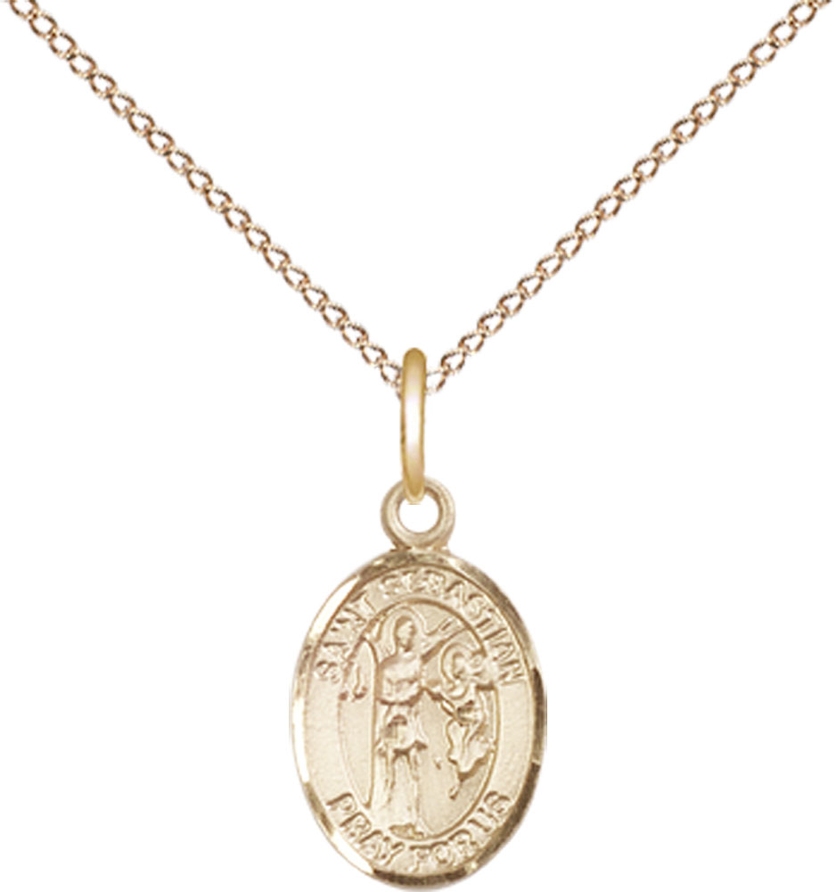14kt Gold Filled Saint Sebastian Pendant on a 18 inch Gold Filled Light Curb chain
