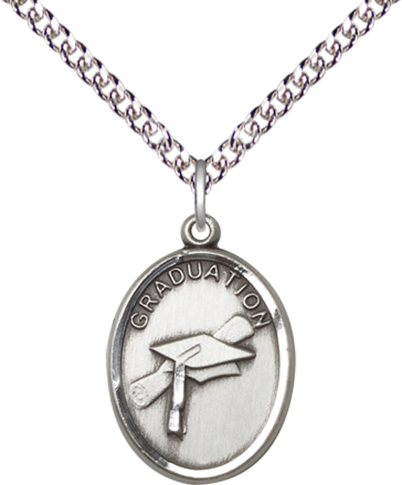Sterling Silver Graduation Pendant on a 24 inch Sterling Silver Heavy Curb chain