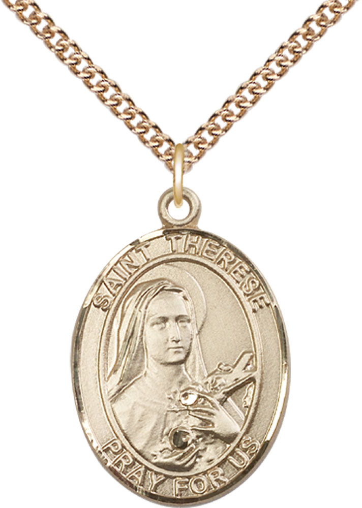 14kt Gold Filled Saint Therese of Lisieux Pendant on a 24 inch Gold Filled Heavy Curb chain