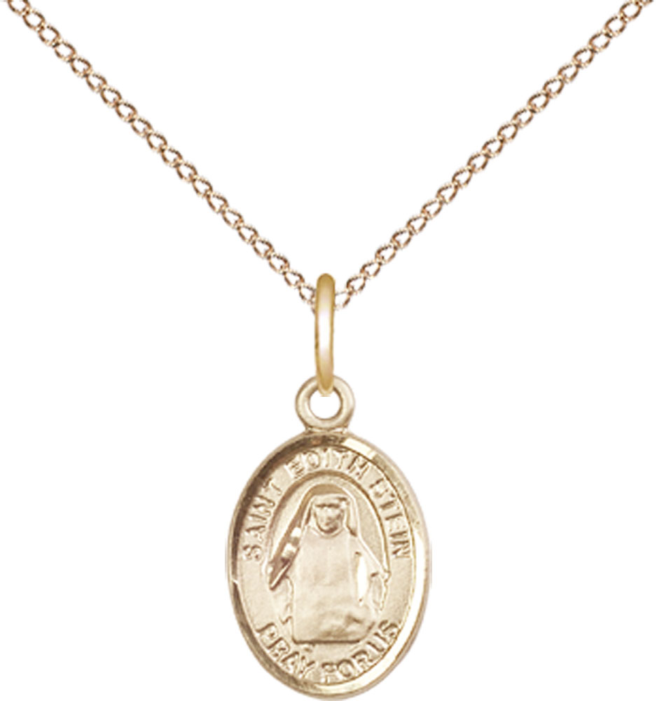 14kt Gold Filled Saint Edith Stein Pendant on a 18 inch Gold Filled Light Curb chain