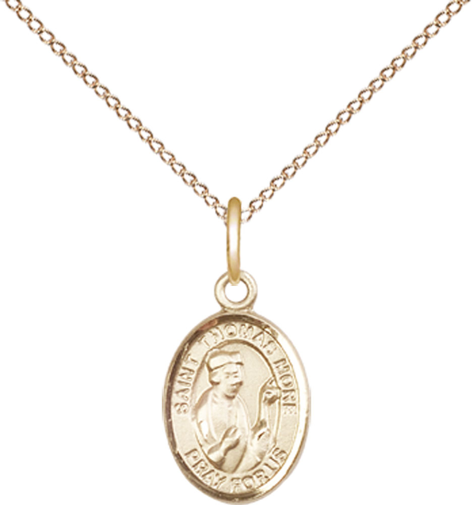 14kt Gold Filled Saint Thomas More Pendant on a 18 inch Gold Filled Light Curb chain