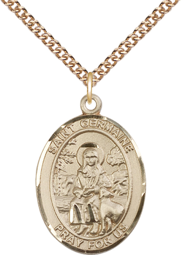 14kt Gold Filled Saint Germaine Cousin Pendant on a 24 inch Gold Filled Heavy Curb chain