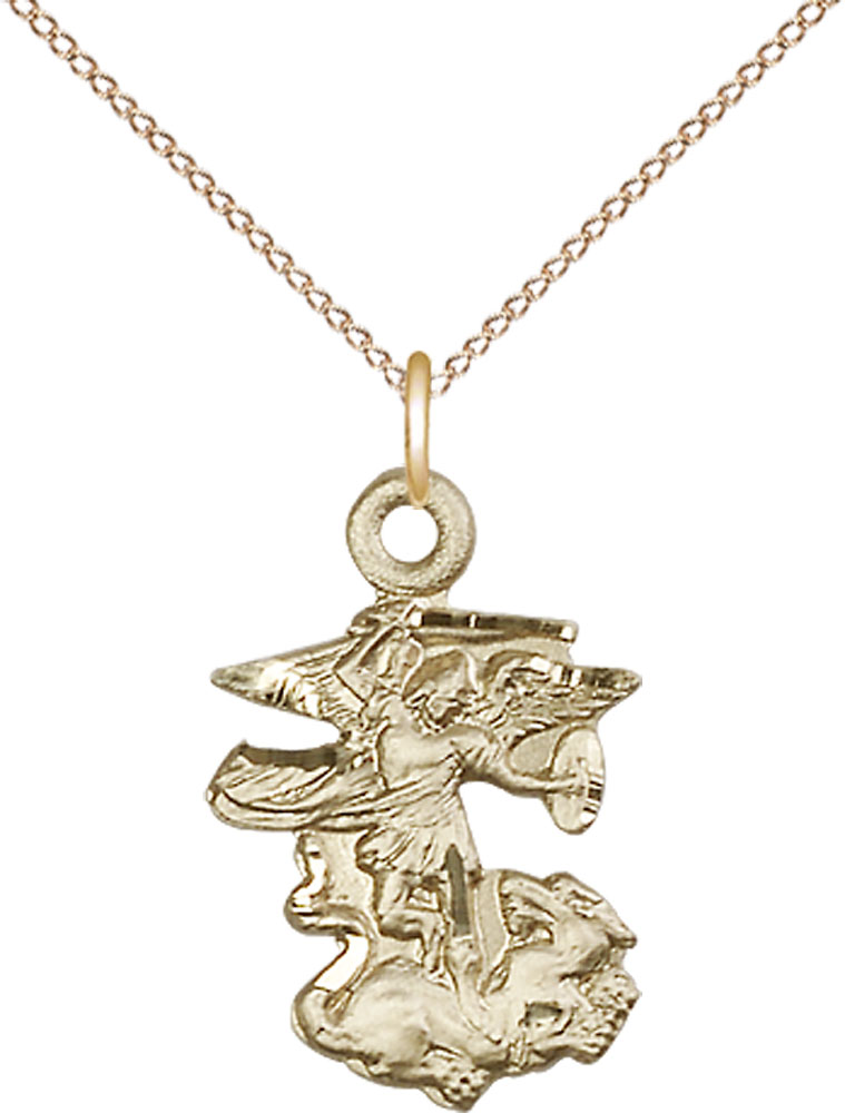 14kt Gold Filled Saint Michael the Archangel Pendant on a 18 inch Gold Filled Light Curb chain
