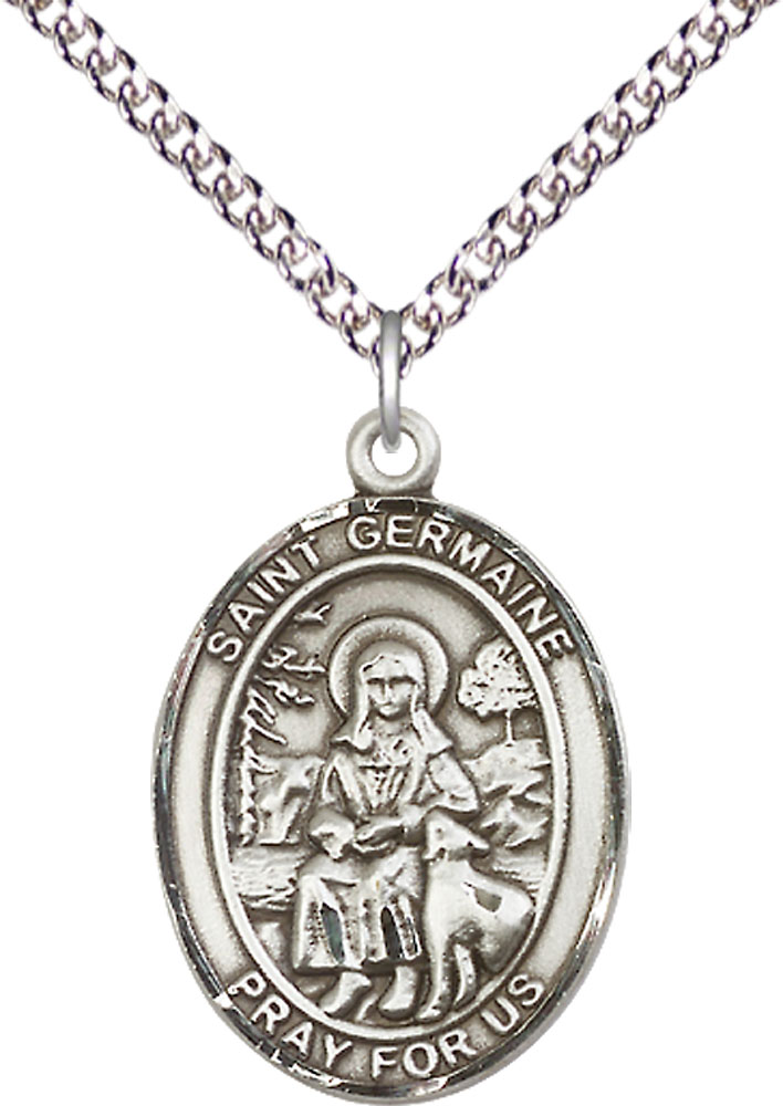 Sterling Silver Saint Germaine Cousin Pendant on a 24 inch Sterling Silver Heavy Curb chain