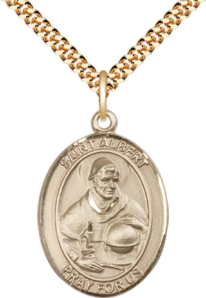 14kt Gold Filled Saint Albert the Great Pendant on a 24 inch Gold Plate Heavy Curb chain