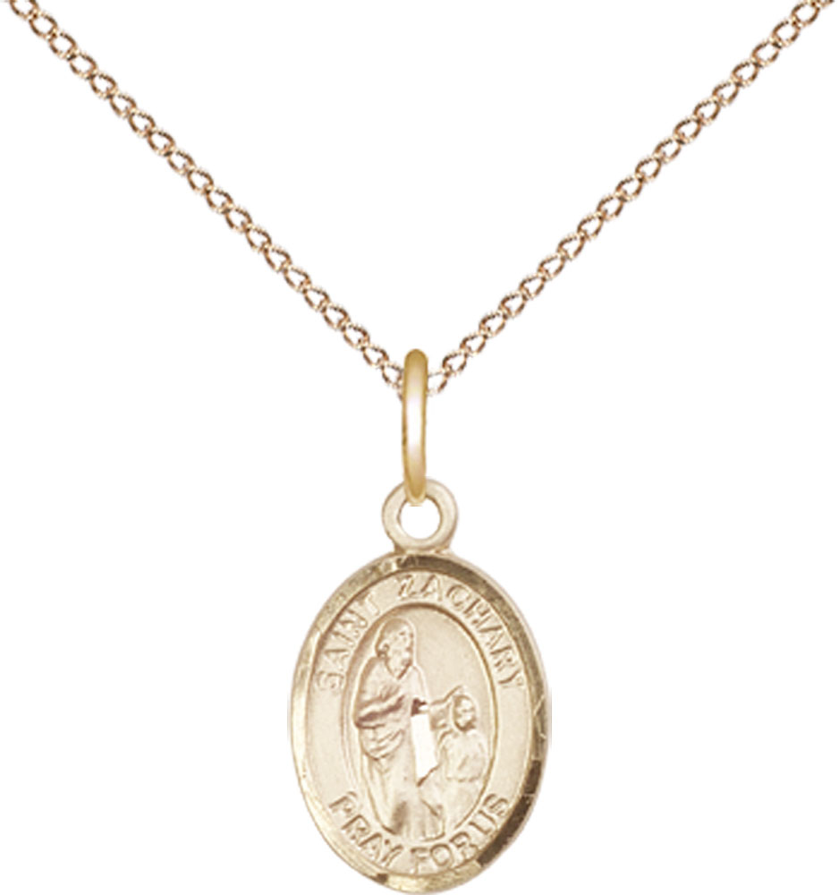 14kt Gold Filled Saint Zachary Pendant on a 18 inch Gold Filled Light Curb chain