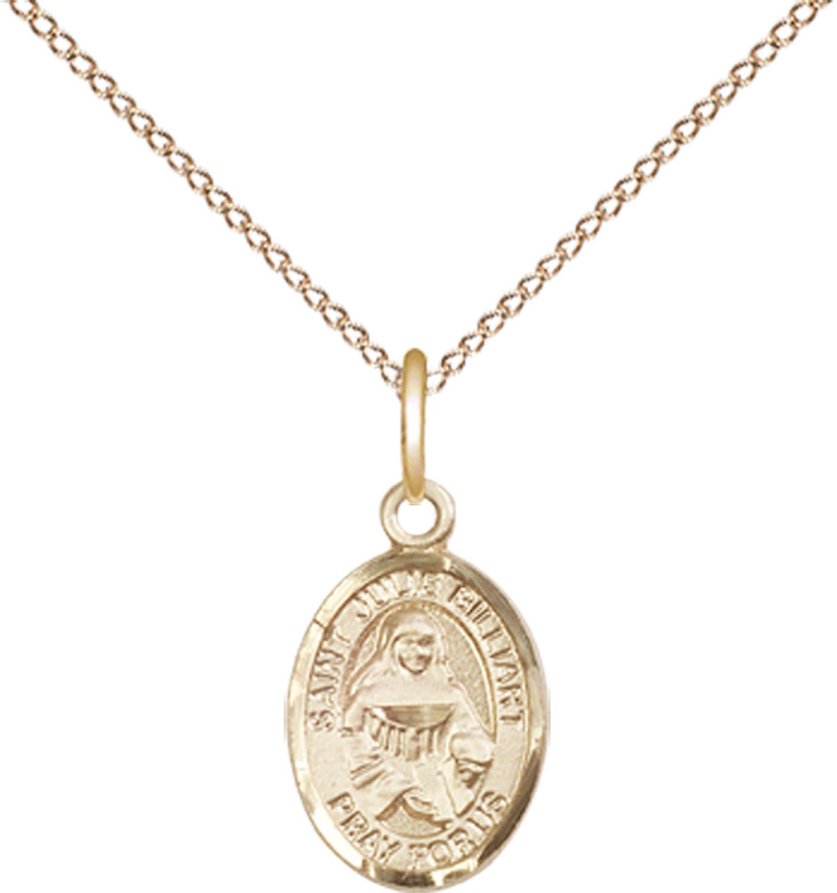 14kt Gold Filled Saint Julie Billiart Pendant on a 18 inch Gold Filled Light Curb chain