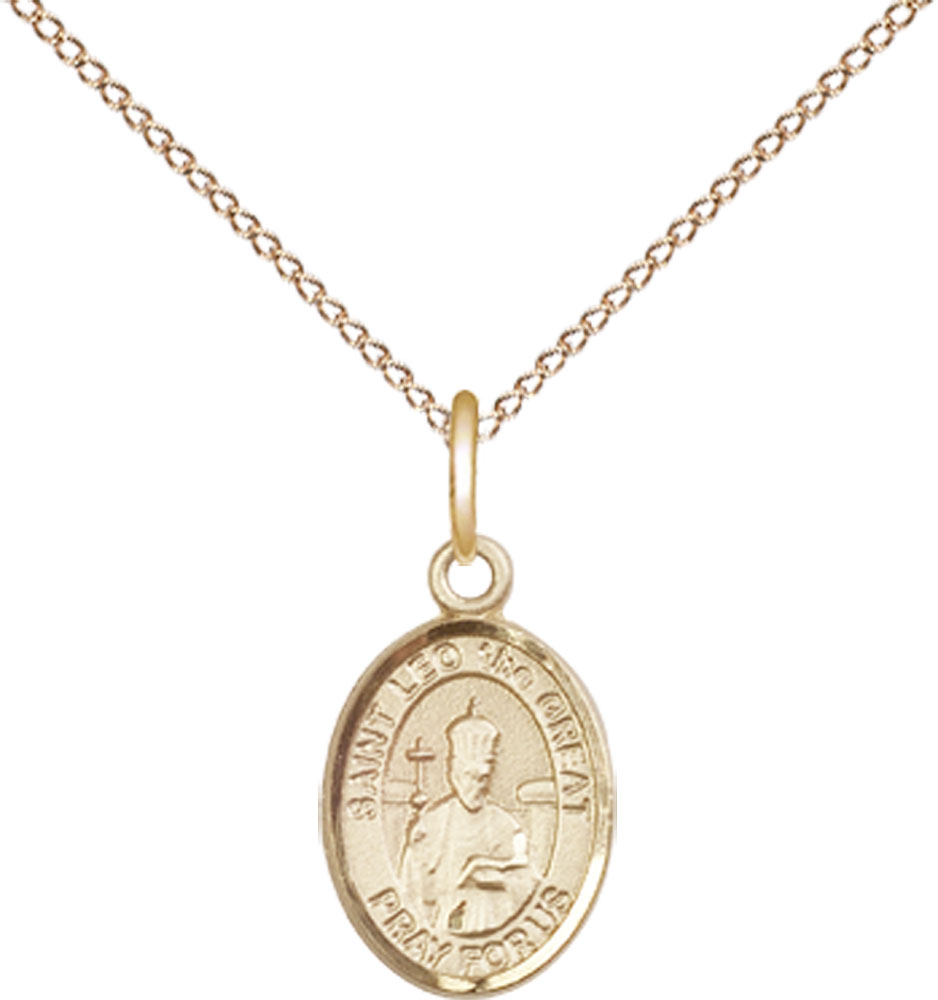14kt Gold Filled Saint Leo the Great Pendant on a 18 inch Gold Filled Light Curb chain