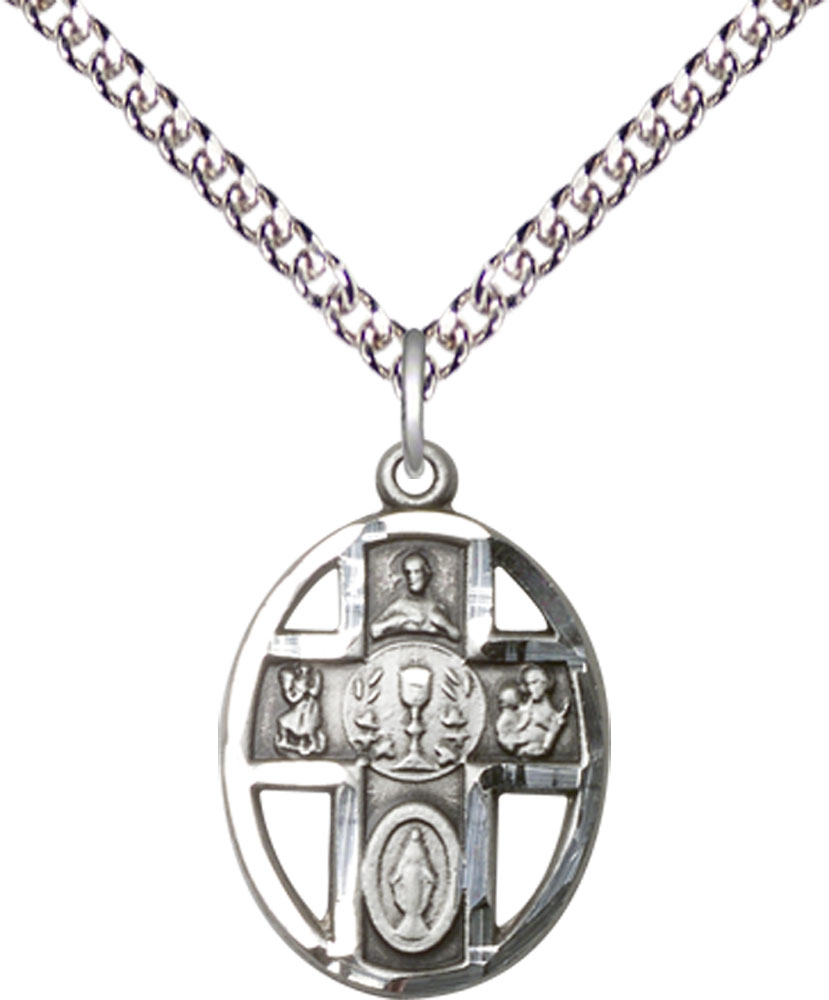 Sterling Silver 5-Way / Chalice Pendant on a 24 inch Sterling Silver Heavy Curb chain