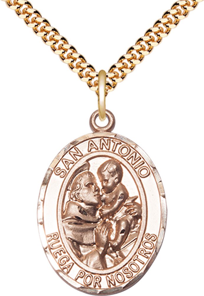 14kt Gold Filled San Antonio Pendant on a 24 inch Gold Plate Heavy Curb chain