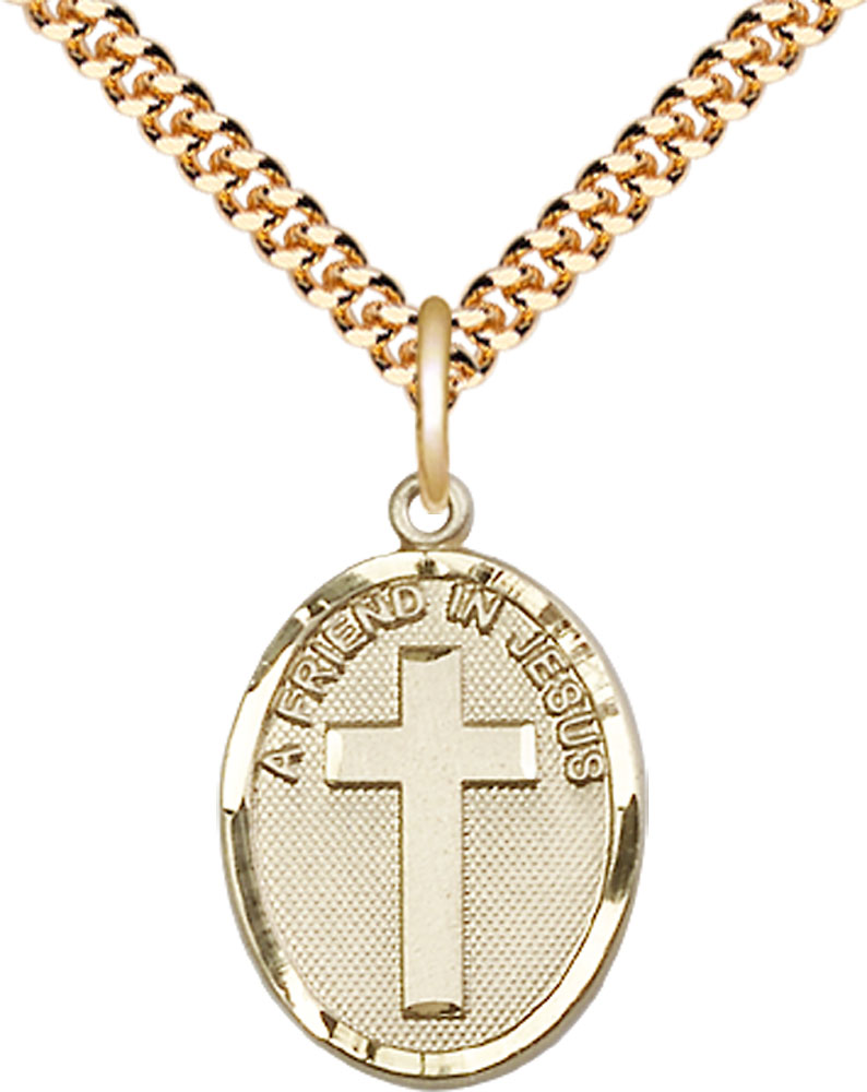 14kt Gold Filled A Friend In Jesus Pendant on a 24 inch Gold Plate Heavy Curb chain