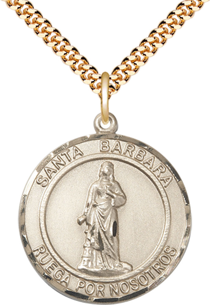 14kt Gold Filled Santa Barbara Pendant on a 24 inch Gold Plate Heavy Curb chain