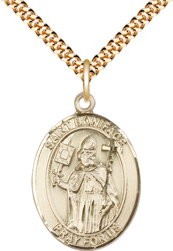 14kt Gold Filled Saint Boniface Pendant on a 24 inch Gold Plate Heavy Curb chain