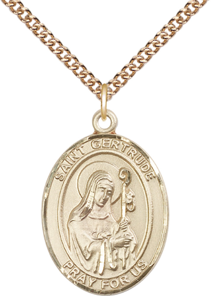 14kt Gold Filled Saint Gertrude of Nivelles Pendant on a 24 inch Gold Filled Heavy Curb chain